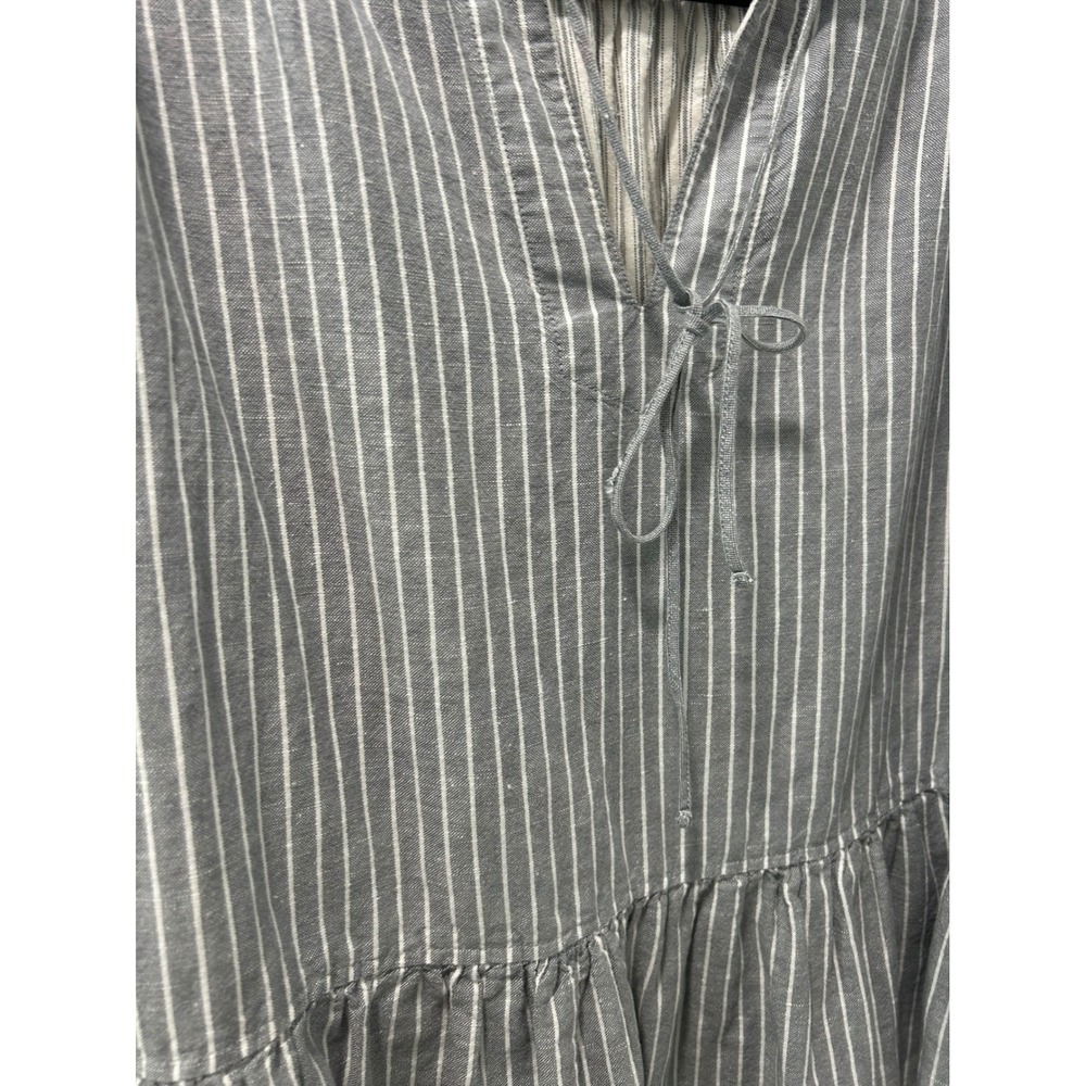 JW Anderson x Uniqlo Grey White Striped Linen Cotton Peplum Tie Blouse Top M - Picture 3 of 9